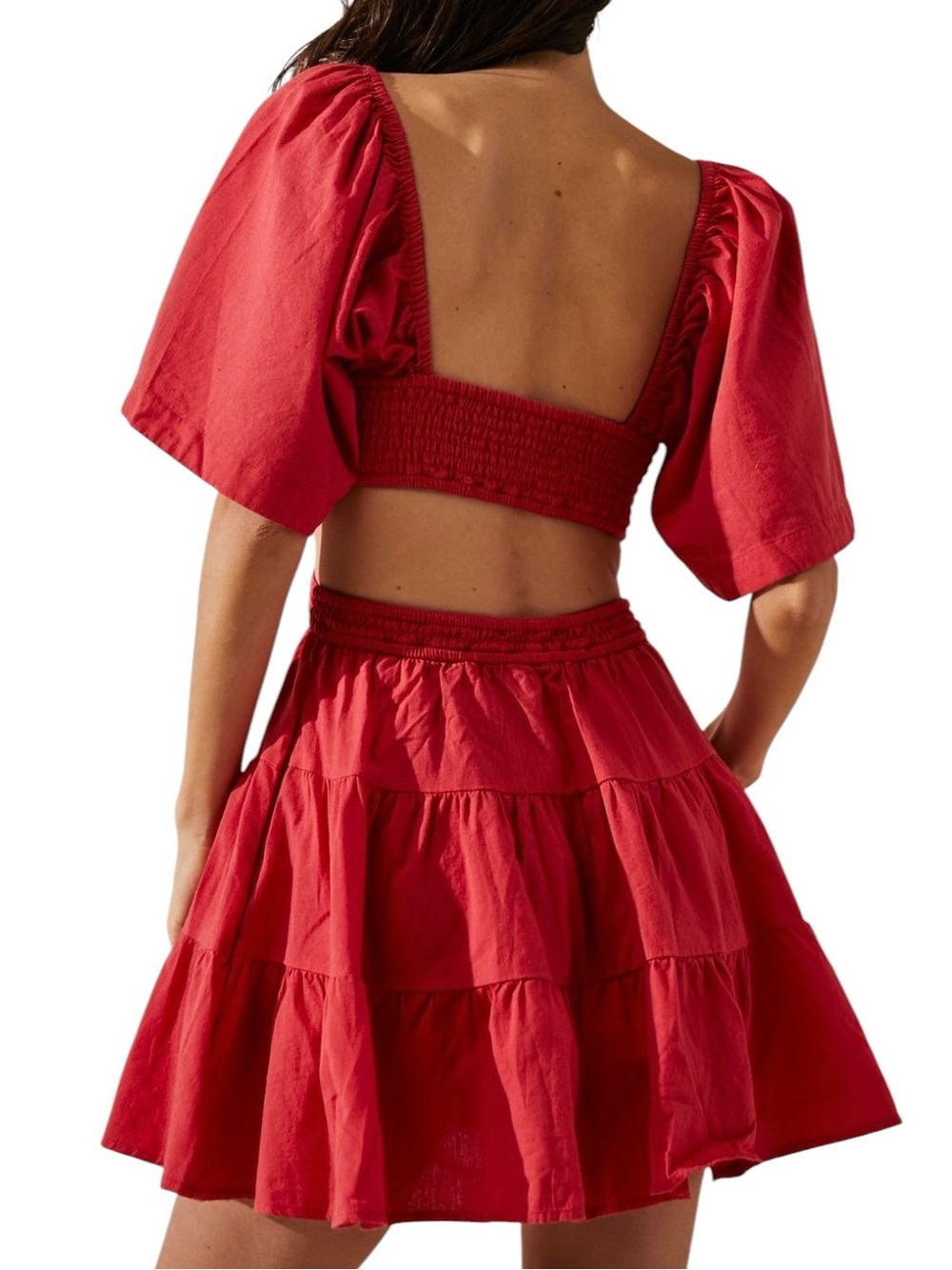 Free People | Cross of Sunlight Linen Blend Mini Dress with Pockets Red | Small - Picture 2 of 15